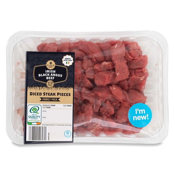 Irish Black Angus Diced Steak Pieces Family Pack 675g Platinum Prime